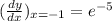 (\frac{dy}{dx})_{x=-1}   = e^{-5}