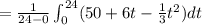 =\frac{1}{24-0}\int_{0}^{24}(50+6t-\frac{1}{3}t^2)dt