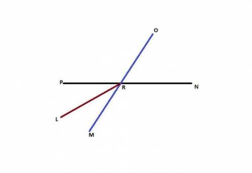 3 lines are shown. A line with points P, R, N intersects a line with points M, R, O at point R. A li