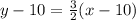 y-10=\frac{3}{2}(x-10)