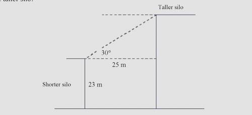 Two silos are 25 meters apart. The height of the shorter silo is 23 meters. The angle of

elevation