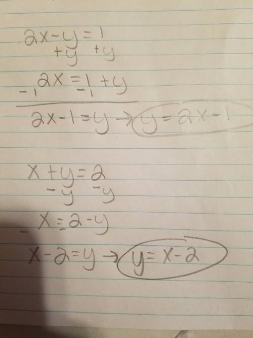 How to solve and graph these (system of equations) (plz show work! ):  2x-y=1  x+y=2