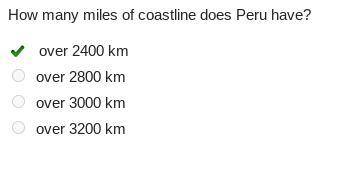 How many miles of coastline does Peru have?

over 2400 km
over 2800 km
over 3000 km
over 3200 km