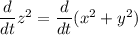 \dfrac{d}{dt}z^2=\dfrac{d}{dt}(x^2+y^2)