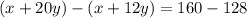 (x+20y)-(x+12y)=160-128