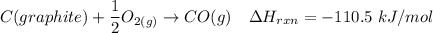 C(graphite) + \dfrac{1}{2} O_{2(g)} \to CO (g)  \   \ \   \Delta H_{rxn} = -110.5 \ kJ/mol