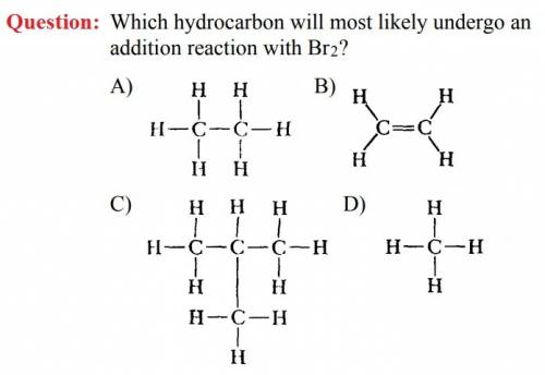 Which hydrocarbon will most likely undergo an addition reaction with br2?