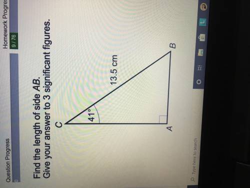 Find the length of side AB.

Give your answer to 3 significant figures.C41013.5 cmABANSWER: sin41 ×
