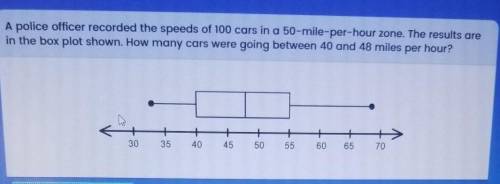 A police officer recorded the speeds of 100 cars in a 50-mile-per-hour zone. The results are in the