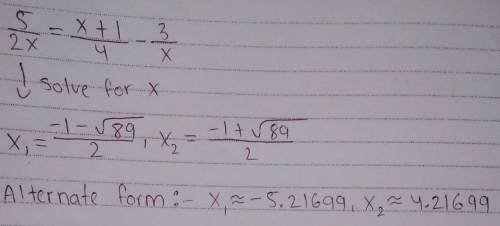 (5)/(2x)=(x+1)/(4)-(3)/(x)