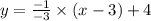 y = \frac{- 1}{-3} \times (x -3) + 4