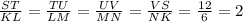 \frac{ST}{KL} = \frac{TU}{LM} =\frac{UV}{MN} =\frac{VS}{NK} =\frac{12}{6} = 2