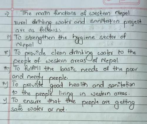 Write down the main function of Western nepal rural drinking water and sanitation project