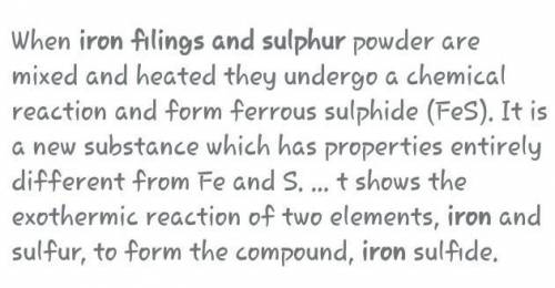 What happens if you heat a mixture of iron fillings and sulphur strongly