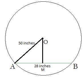 A chord is 28 inches long in a circle with a

radius of 50 inches. Find the distance the
chord is fr