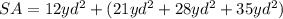 SA=12yd^{2}+(21yd^{2}+28yd^{2}+35yd^{2})