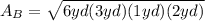 A_{B}= \sqrt{6yd(3yd)(1yd)(2yd)} 