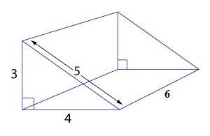 In the figure below, the two triangular faces of the prism are fight triangles with sides of length 