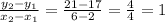 \frac{y_2 - y_1}{x_2 - x_1} = \frac{21 - 17}{6 - 2} = \frac{4}{4} = 1