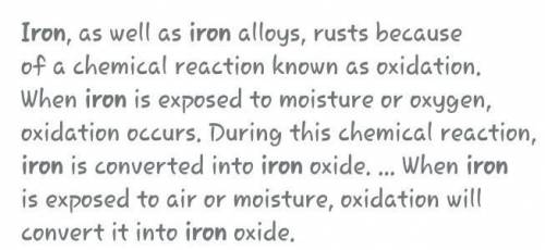 Why rust forms on iron ?

who answer this question first I will make u brainleist, thanks and I will