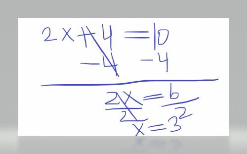 What is the solution to the following equation: 2x+4=10
