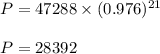 P = 47288\times (0.976)^{21}\\\\P = 28392