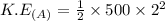 K.E_{(A)} = \frac{1}{2} \times 500 \times 2^{2}