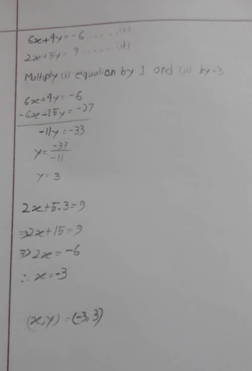6x+4y=-6
2x+5y=9 
Please help