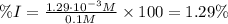 \% I = \frac{1.29 \cdot 10^{-3} M}{0.1 M} \times 100 = 1.29 \%
