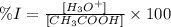 \% I = \frac{[H_{3}O^{+}]}{[CH_{3}COOH]} \times 100