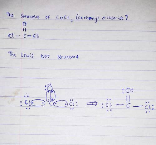 Draw the Lewis structure for the compound with the formula COCl2. Use lines to show bonding electron