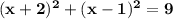 \mathbf{(x+2)^2+(x-1)^2=9}
