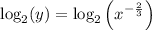 \displaystyle \log_{2}(y)=\log_{2}\left(x^{-\frac{2}{3}}\right)