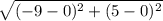 \sqrt{(-9-0)^2+(5-0)^2}