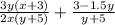 \frac{3y(x+3)}{2x(y+5)}  + \frac{3 - 1.5y}{y + 5}