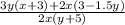\frac{3y(x+3) + 2x(3 - 1.5y)}{2x(y+5)}