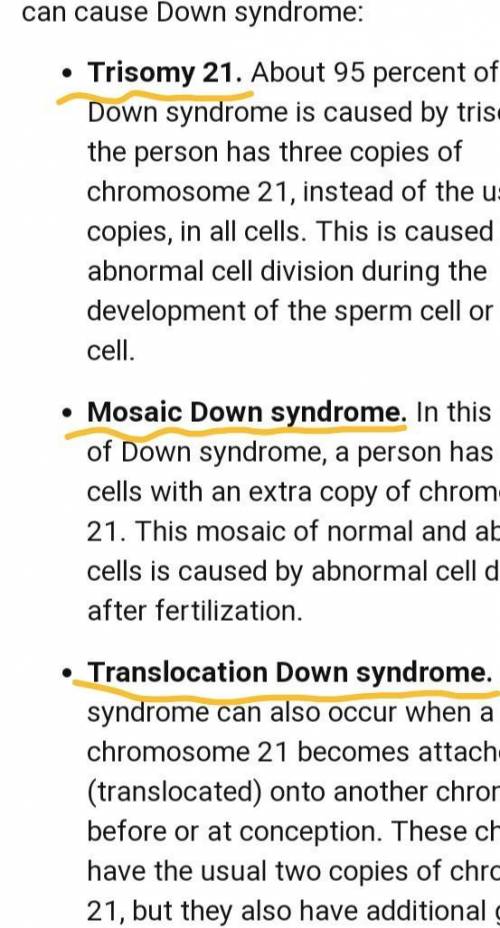 Describe the cause and symptoms of Down syndrome.