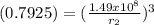 (0.7925) = (\frac {1.49x10^{8}}{r_{2}})^3