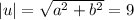 |u|=\sqrt{a^2+b^2}=9