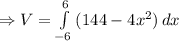 \Rightarrow V=\int\limits^6_{-6} {(144-4x^2)} \, dx