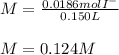 M=\frac{0.0186molI^-}{0.150L}\\\\M=0.124M