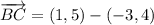 \overrightarrow{BC} = (1,5)-(-3,4)