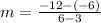 m=\frac{-12-\left(-6\right)}{6-3}