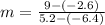 m=\frac{9-\left(-2.6\right)}{5.2-\left(-6.4\right)}