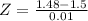 Z = \frac{1.48 - 1.5}{0.01}