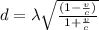 d=\lambda\sqrt{\frac{(1-\frac{v}{c} )}{1+\frac{v}{c} }