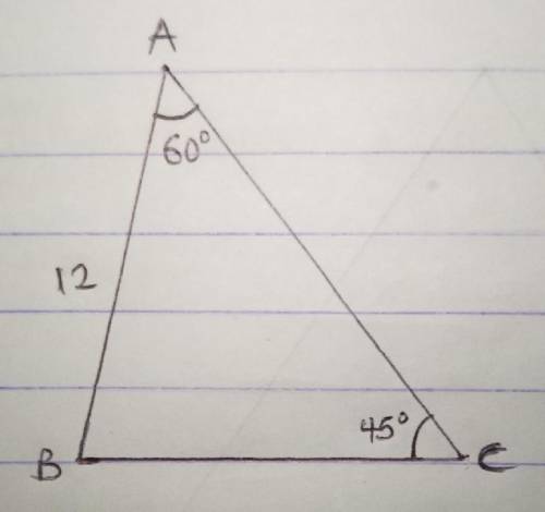 Given: ΔABC, AB=12, m∠A=60°,m∠C=45°, AB =8 Find the perimeter of ΔABC