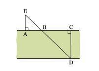 A, B, and C are pegs on the bank of a canal which has

parallel straight sides. C and D are directly