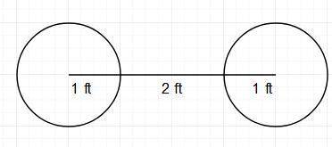 A designer draws two circles, each of area 3.14 square feet. The centers of the circles are 4 feet a