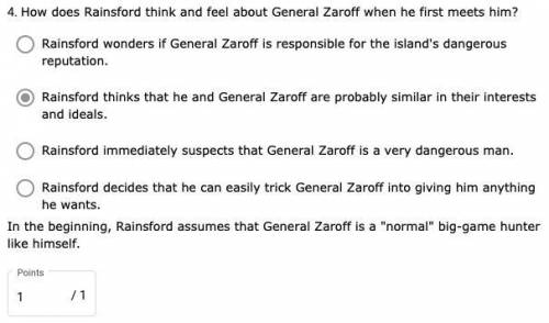 How does Rainsford think and feel about General Zaroff when he first meets him?

a.Rainsford thinks